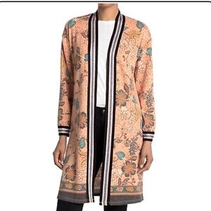 DR2 Peach Floral Long Cardigan with Black Trim